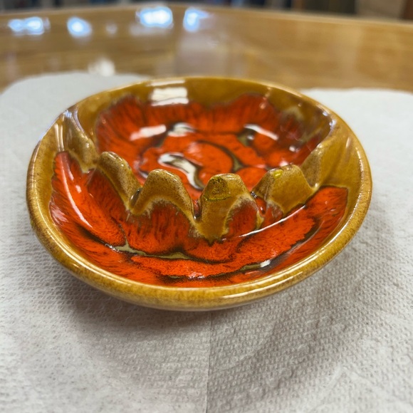 Vintage MCM Cal Style Ashtray Trinket Jewelry Dish Orange Brown Smoking Collect - Picture 5 of 11
